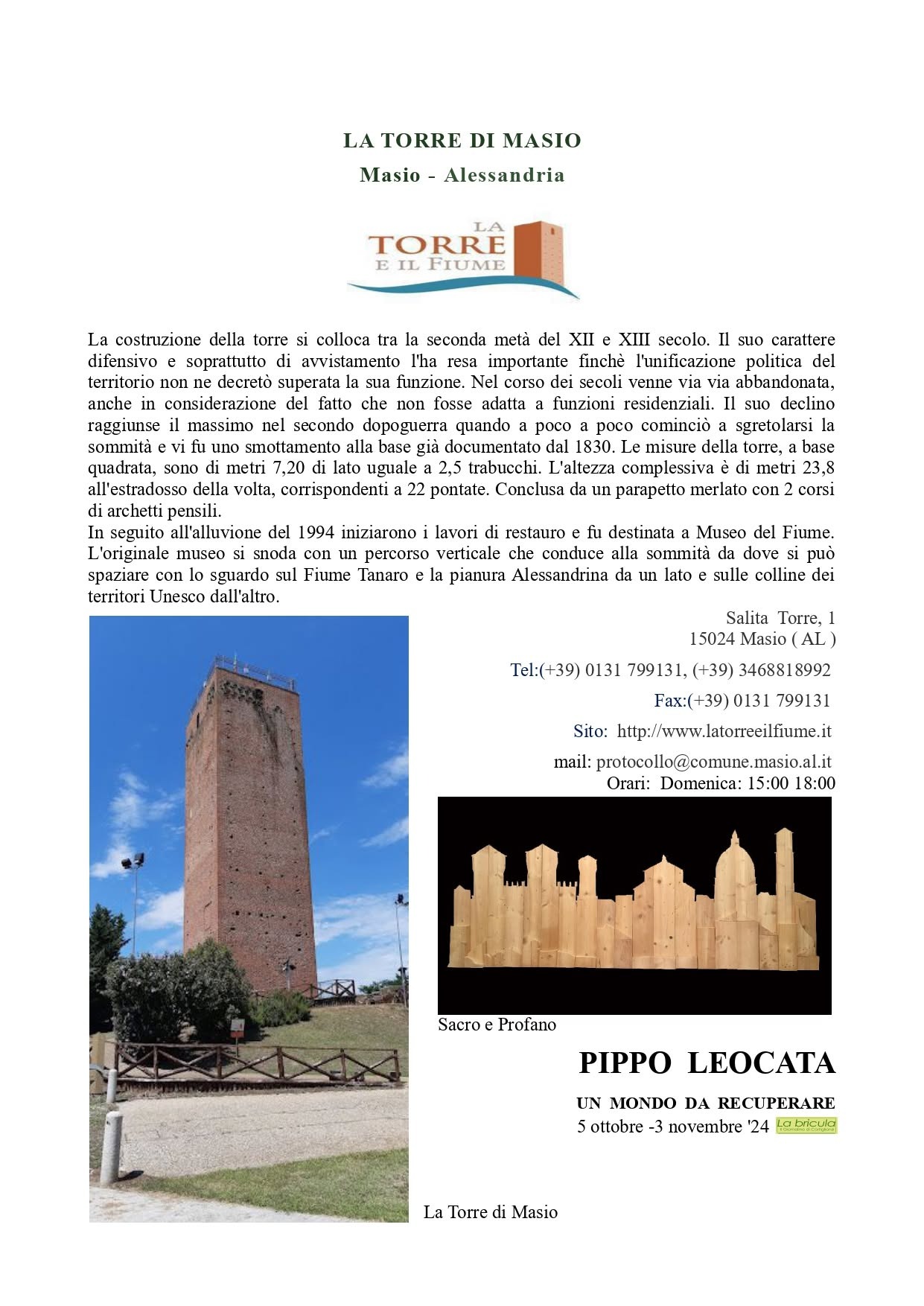 Scheda della Torre di Masio, sede del Museo del Fiume