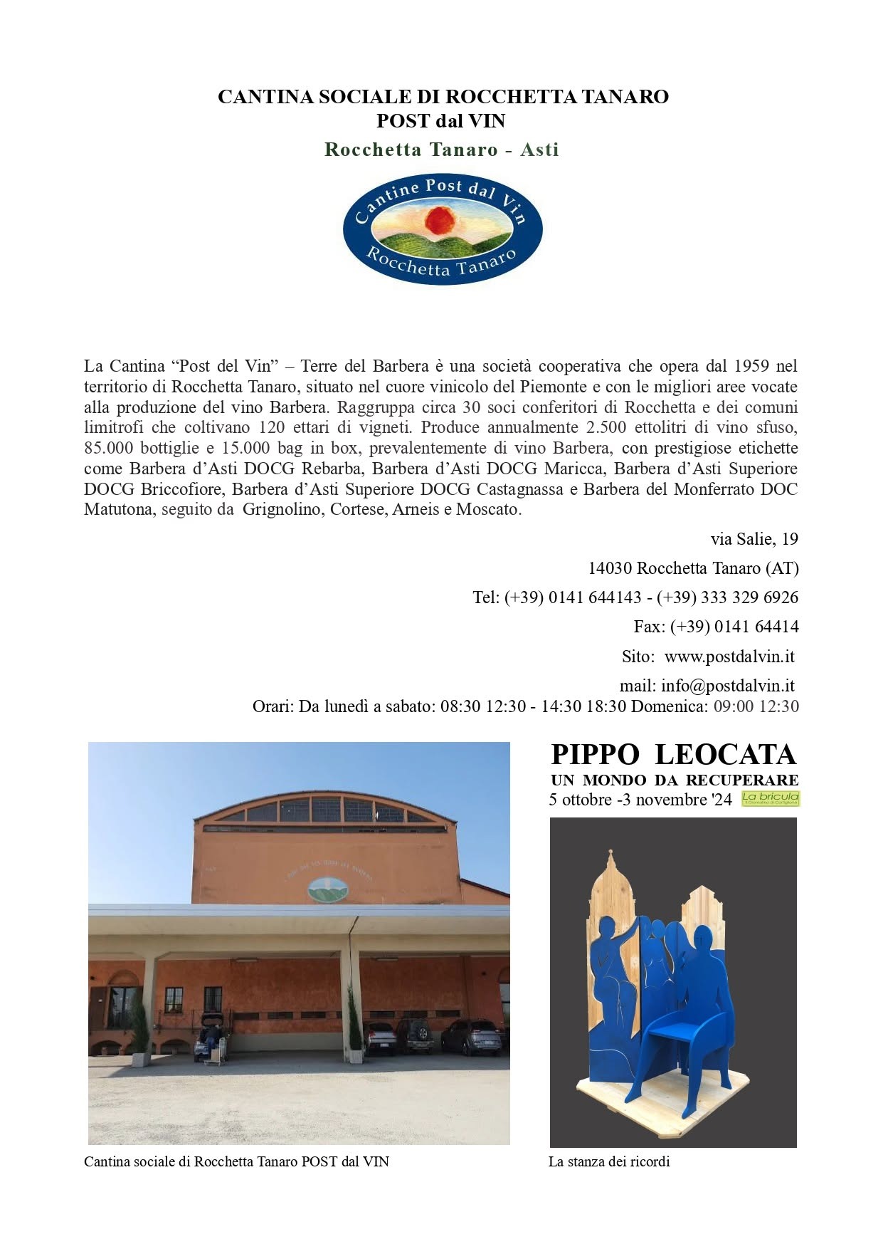 Scheda della Cantina Sociale Post dal Vin di Rocchetta Tanaro